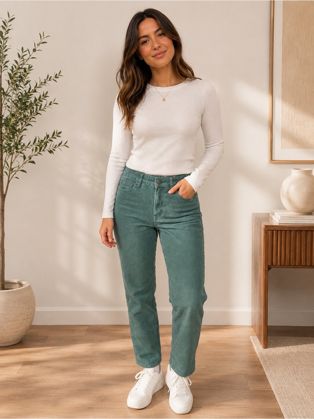 American Eagle Straight Corduroy Ankle Length Jeans Sz000  Green